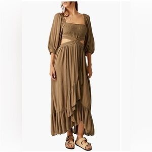 New ▶️ Free People ◀️ Cross My Heart Cutout Maxi Dress Olive Stone XS - damaged